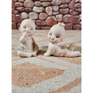 Kewpie Baby Girl and Boy Figurine  Bisque Porcelain